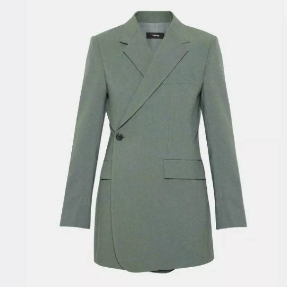 Theory Sage Green Double-Breasted Blazer Coat